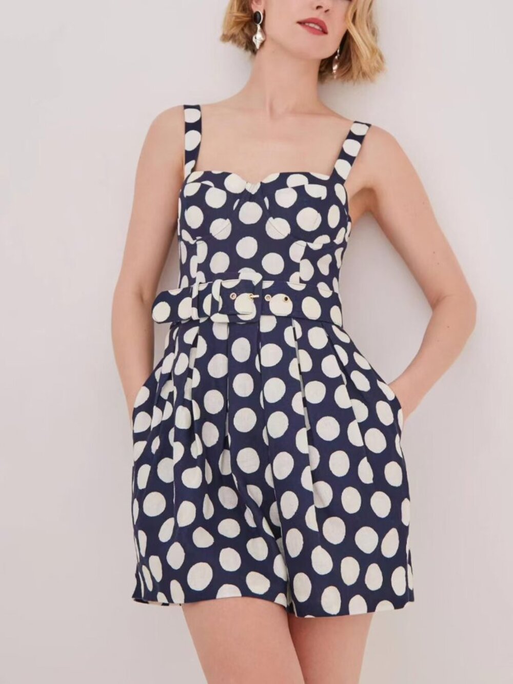 NWT Cara Cara NYC Etna Mini Dress Celeste Dot Navy White US4